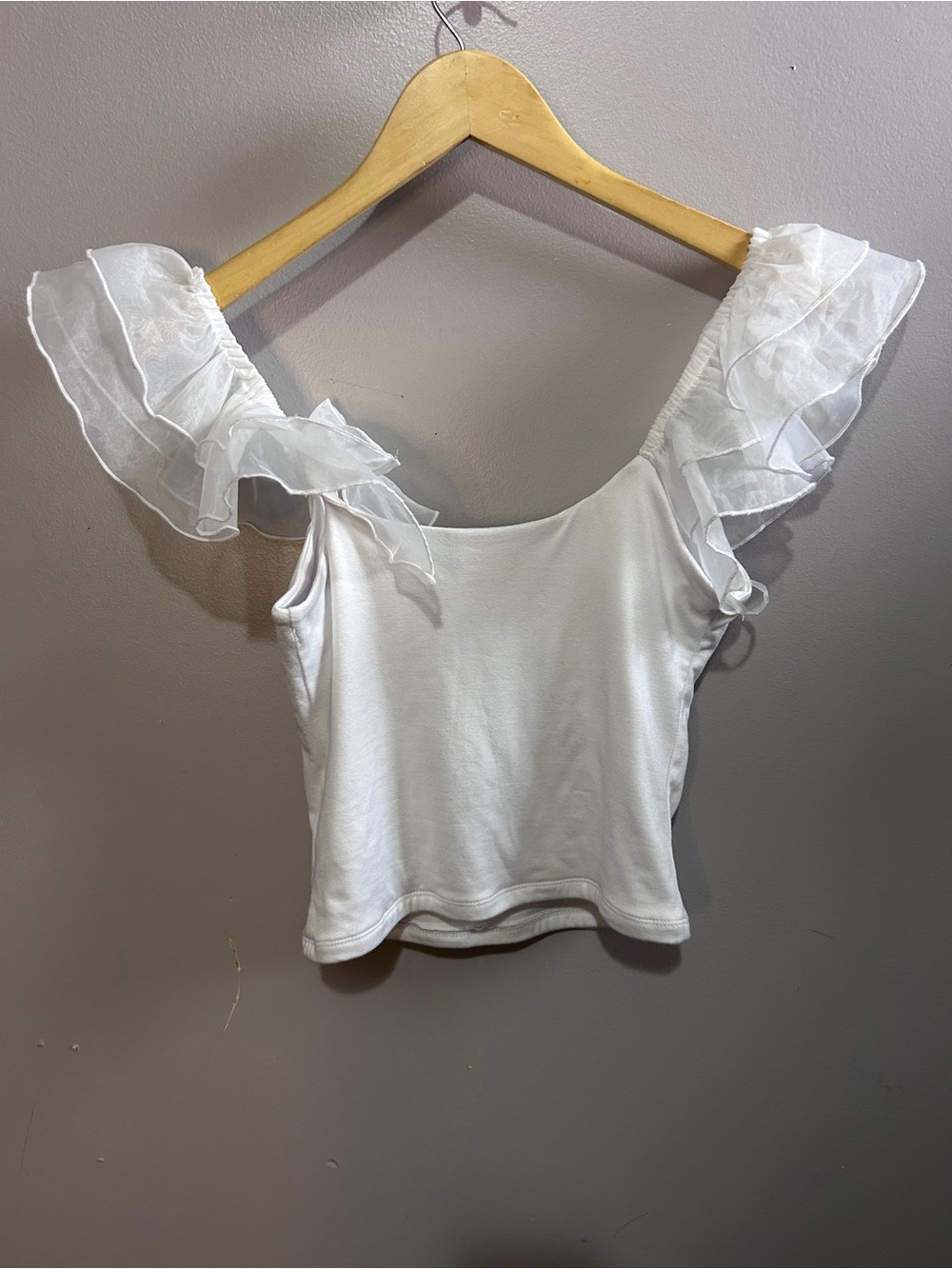 Say Anything White Ruffle Sleeve Crop Top Size Small Cottagecore Fairycore - Picture 2 of 4